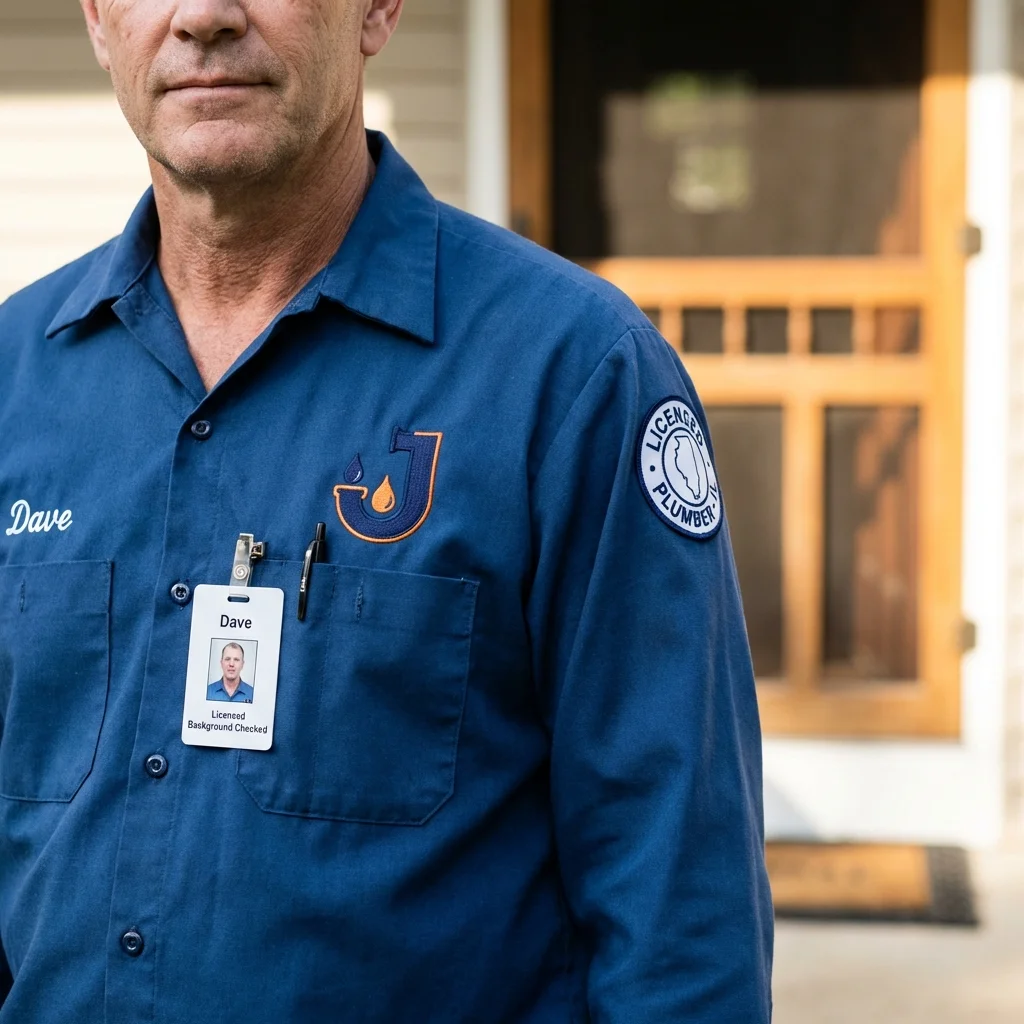 Licensed plumber showing ID badge in Fair Haven, VT
