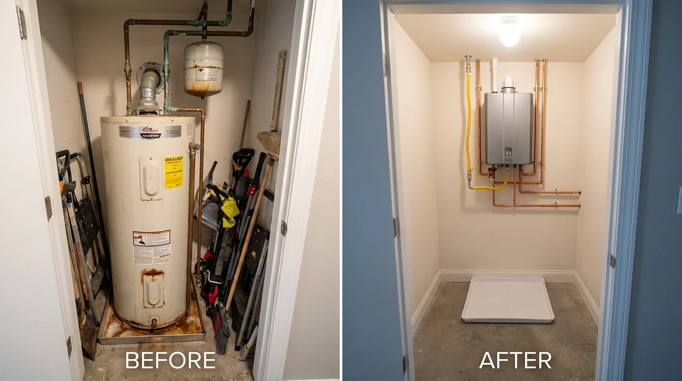 Tank water heater versus wall-mounted tankless unit comparison for Fair Haven, VT homeowners